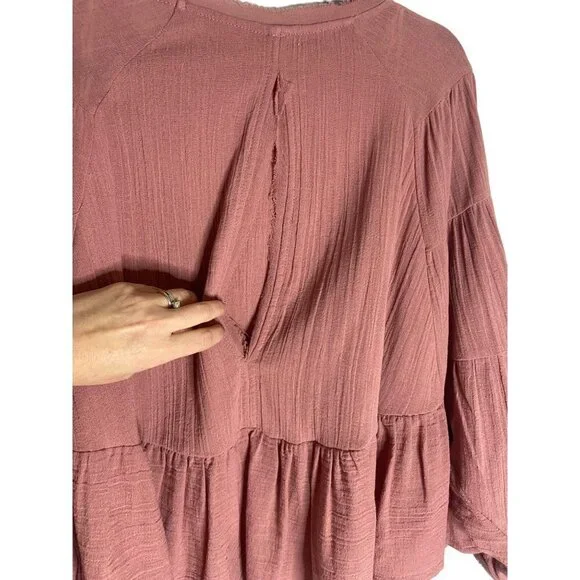 NWT Free People Long Sleeve Flowy Gauzy Pink Blouse-sz XS - Picture 6 of 9